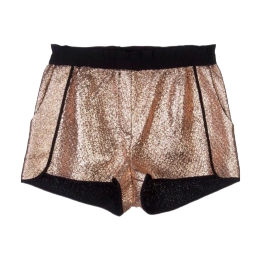 Whitney Eve Shimmery Gold Metallic Shorts with Black Trim Size Medium